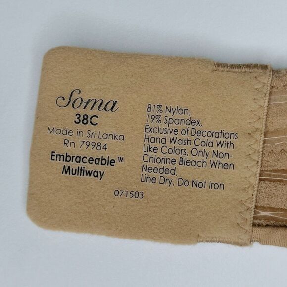 Soma Embraceable Multiway Strapless Bra sz 38C * Warm Amber Nude Beige Neutral - Picture 4 of 4